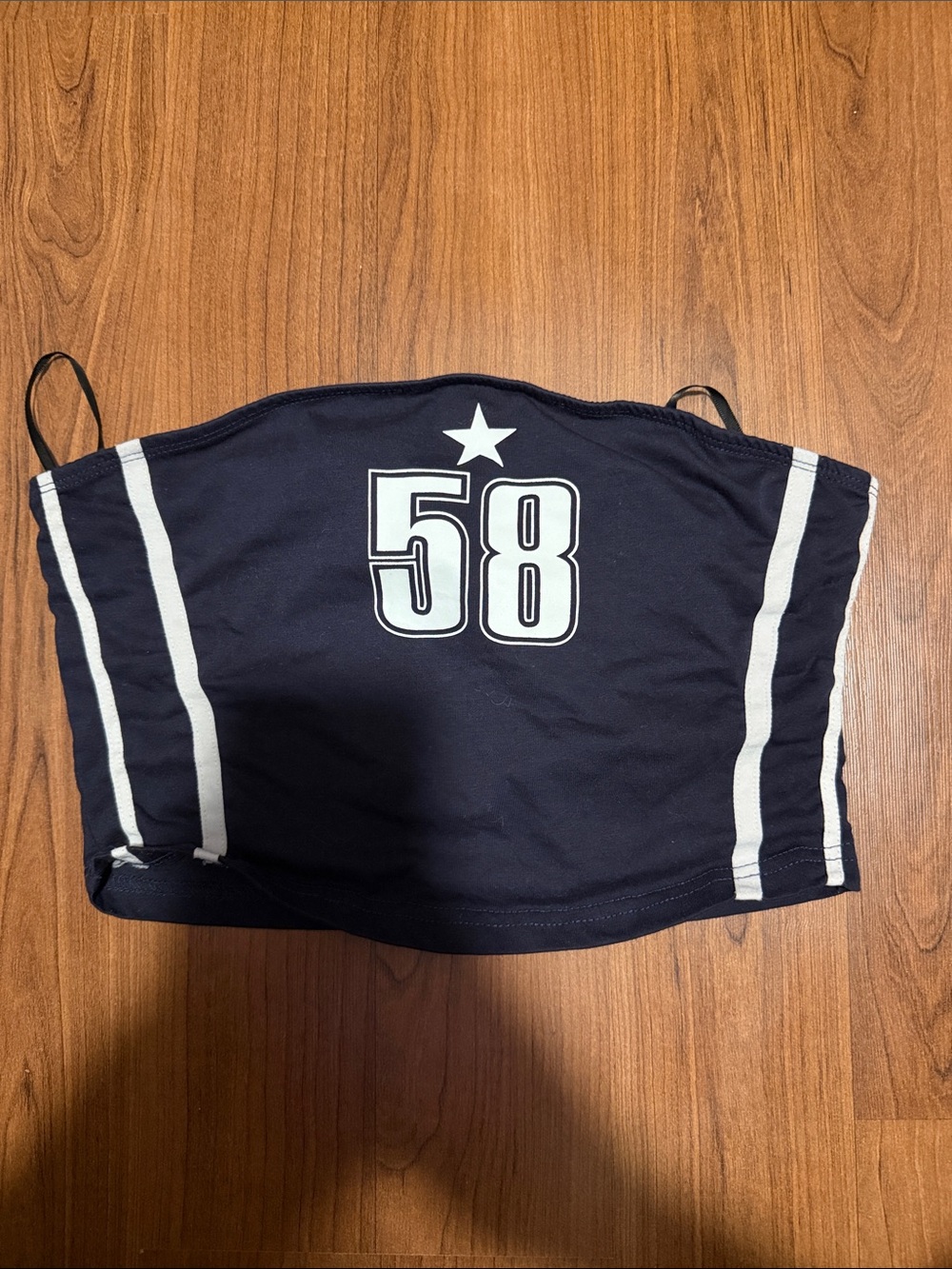 Small - Navy Blue Athletic Stripe Tube Top with Number 58